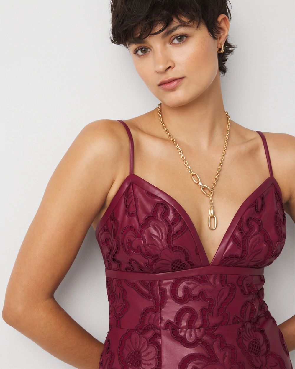 Faux Leather Lace Midi Dress