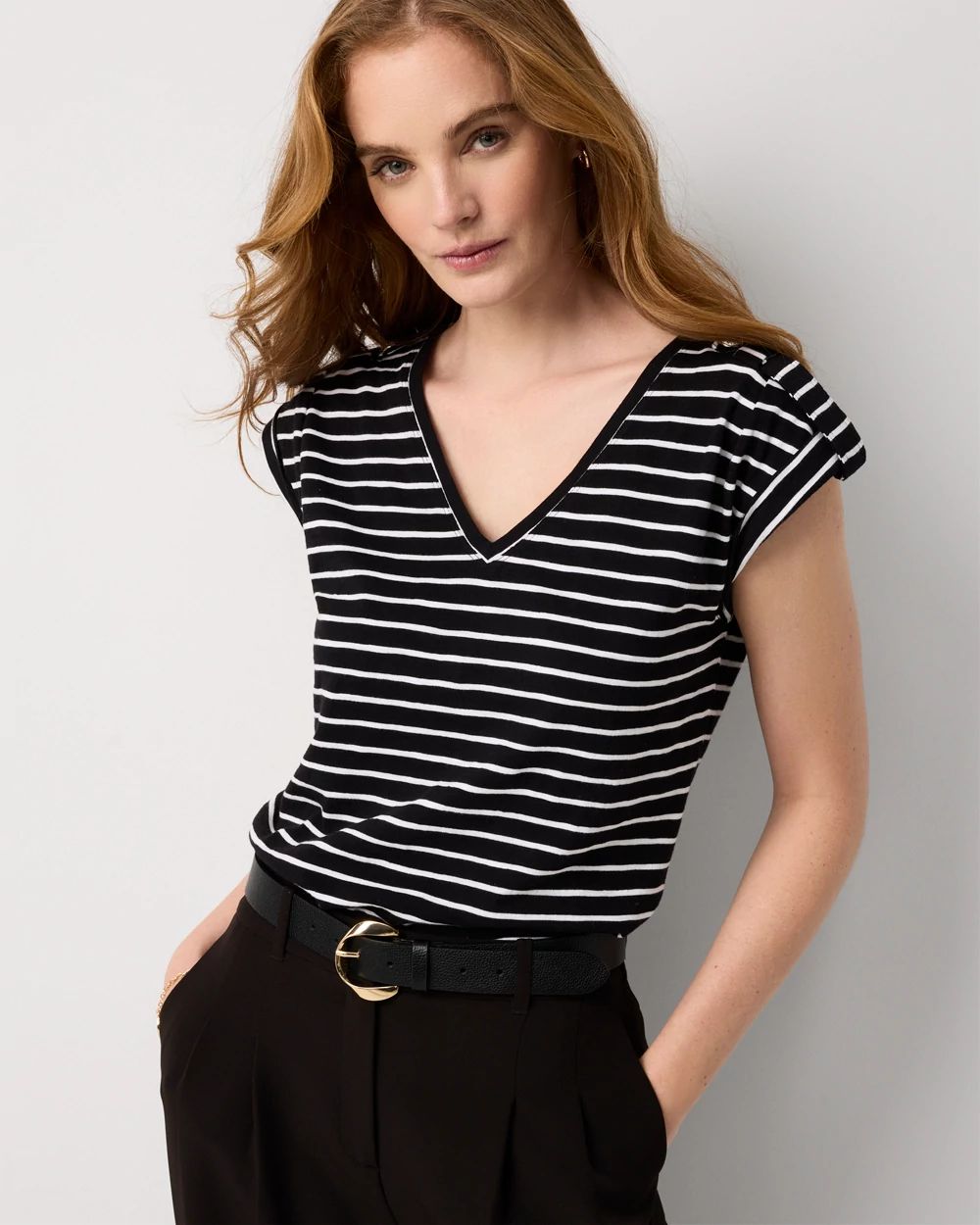 V-Neck Tee with Epaulets