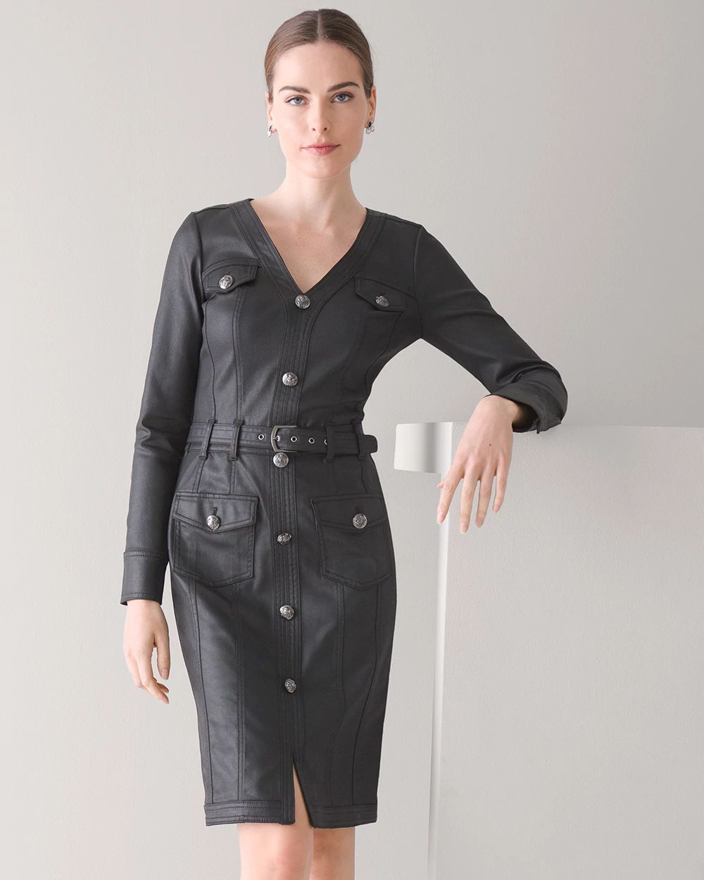 Coated Denim Shirt Dress