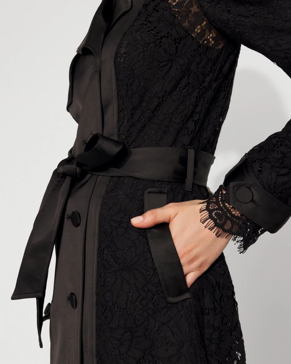 Lace + Satin Trench Coat