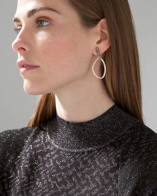 Goldtone & Hematite Abstract Hoop Earrings