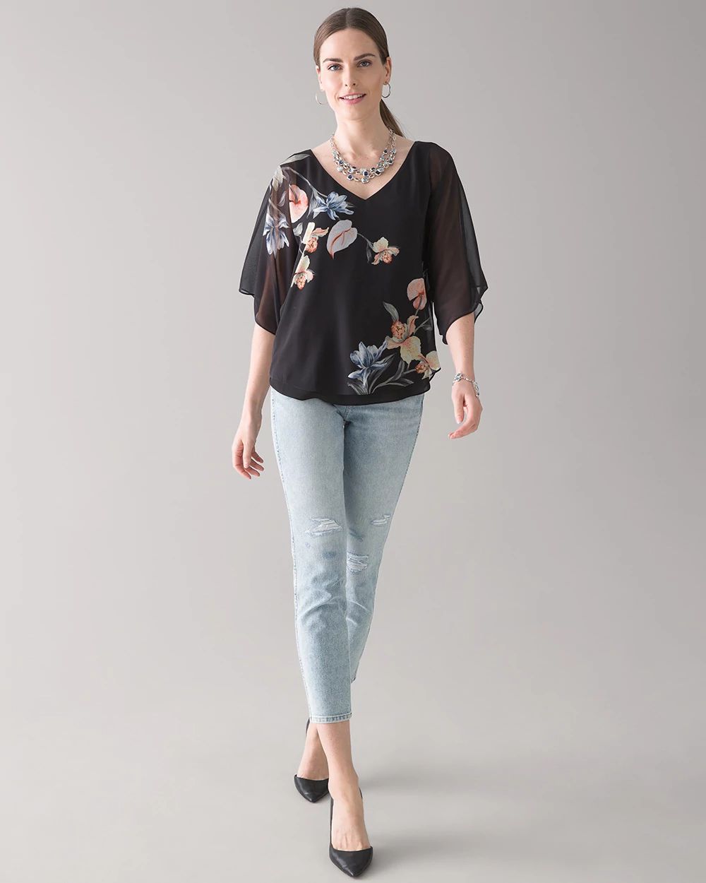 Black Floral Kimono Top