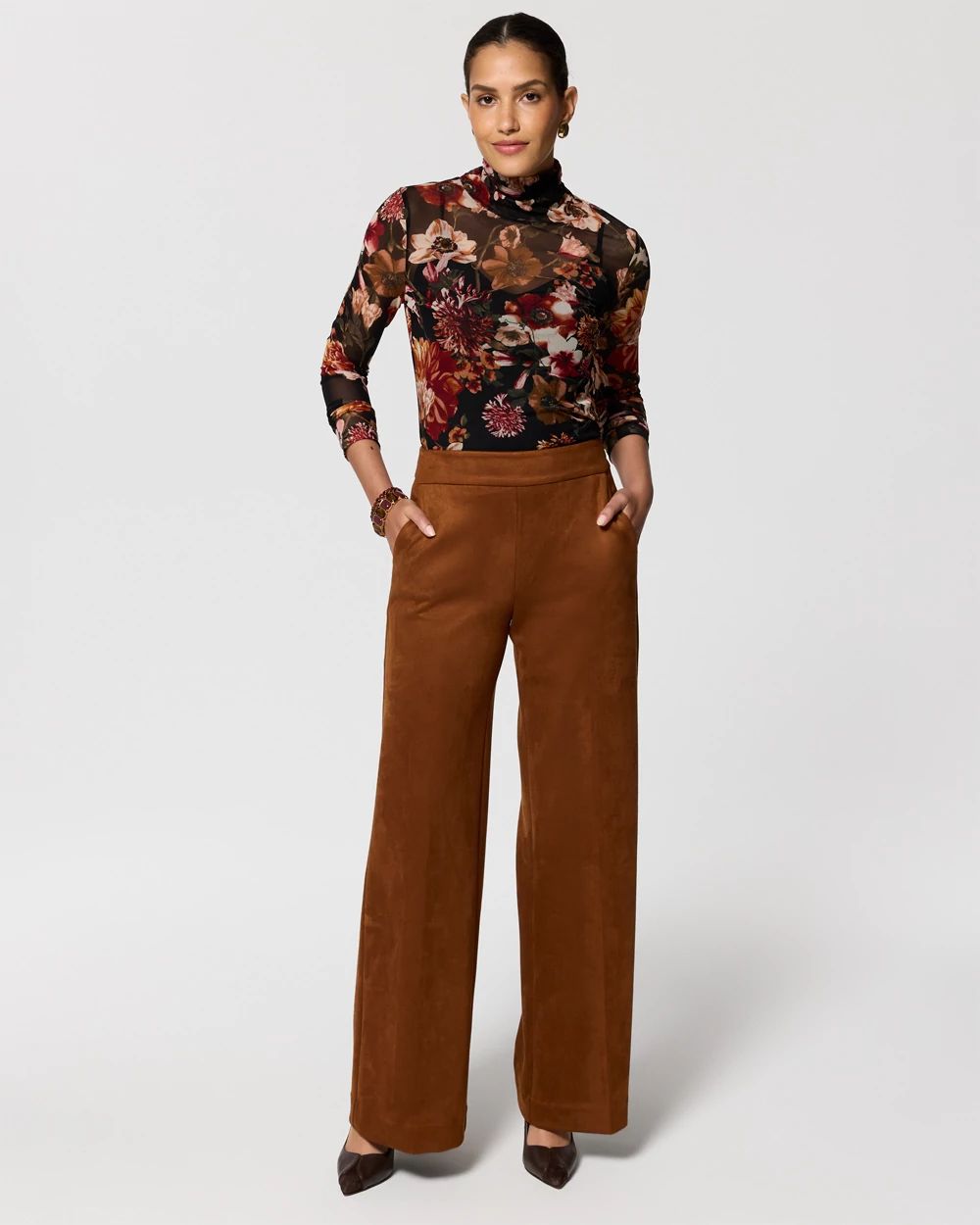 Faux Suede High-Rise Wide Leg Pant