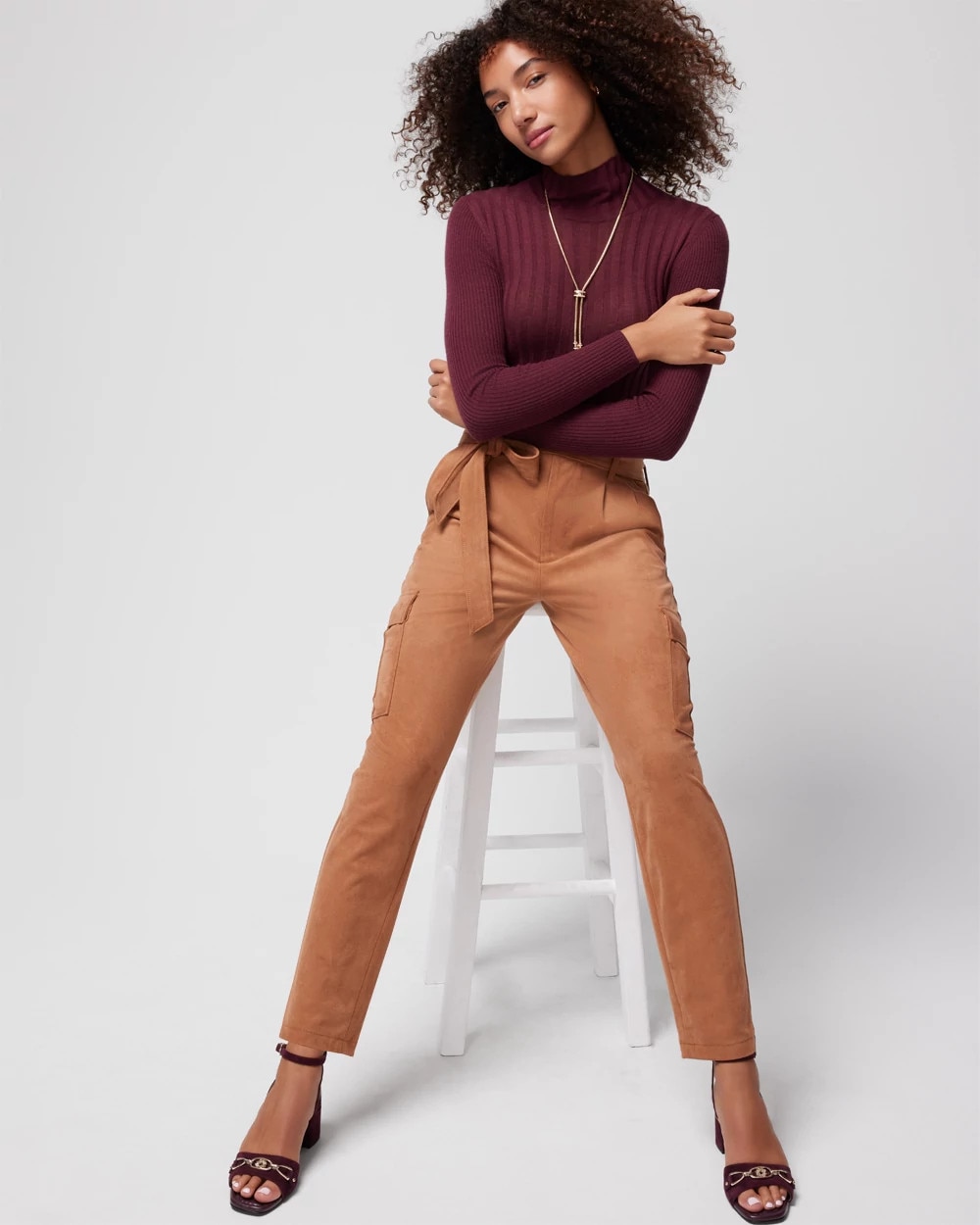 Ultra-Suede Paperbag Tapered Ankle Pant