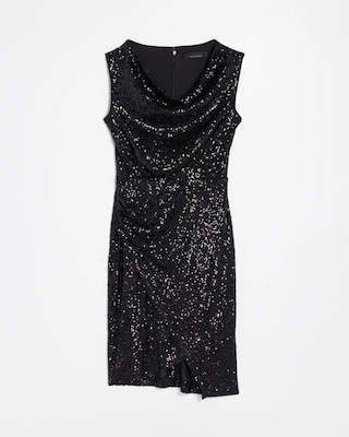 Petite Sleeveless Sequin Draped Sheath Dress