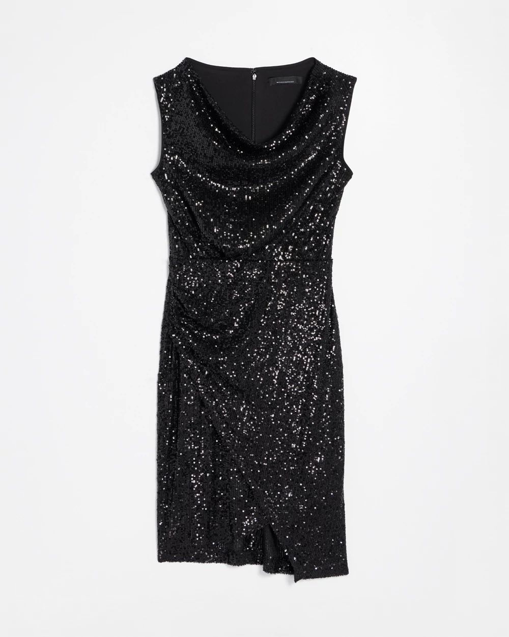 Petite Sleeveless Sequin Draped Sheath Dress