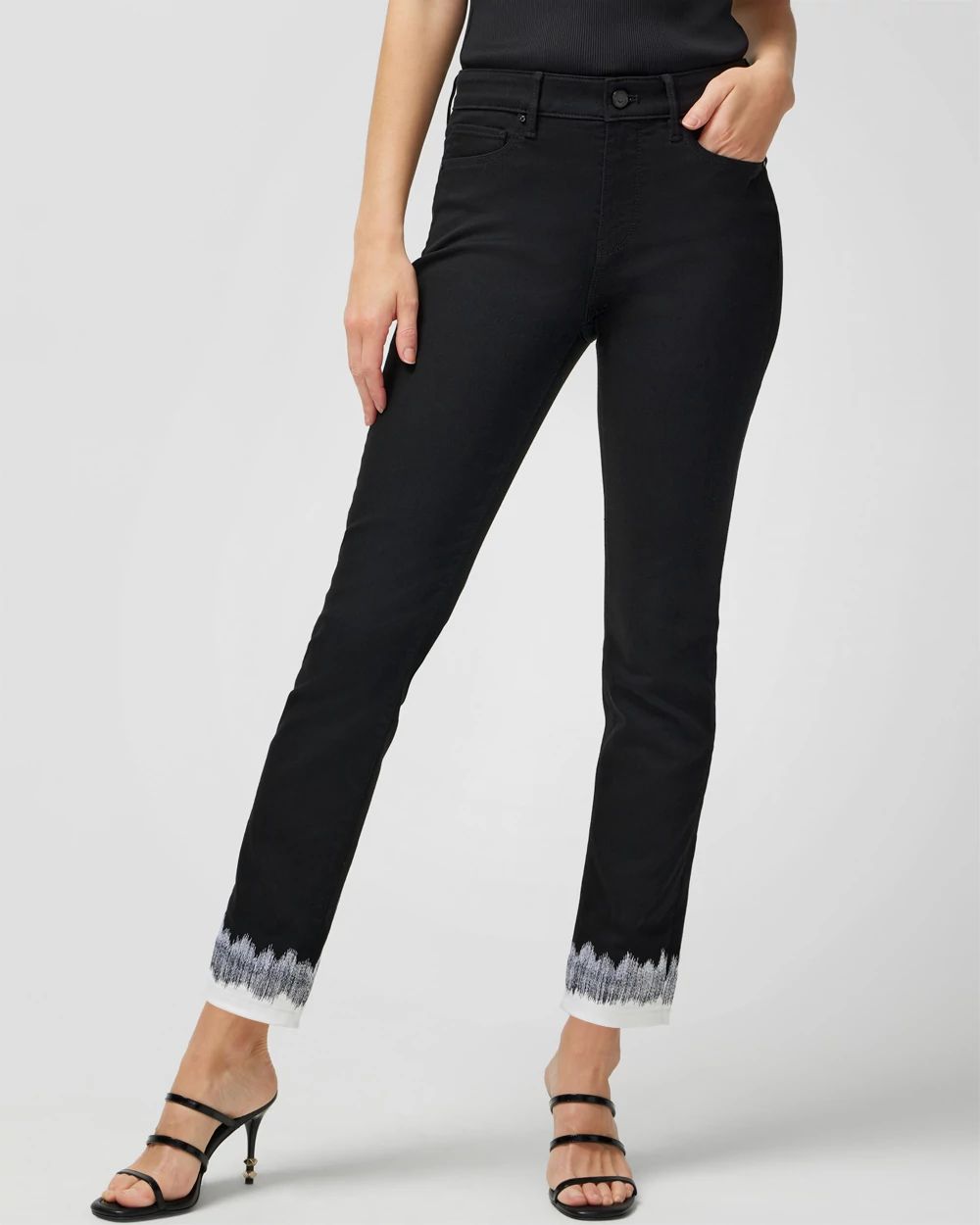 Petite High-Rise Embroidered Cuff Slim Crop Jeans click to view larger image.