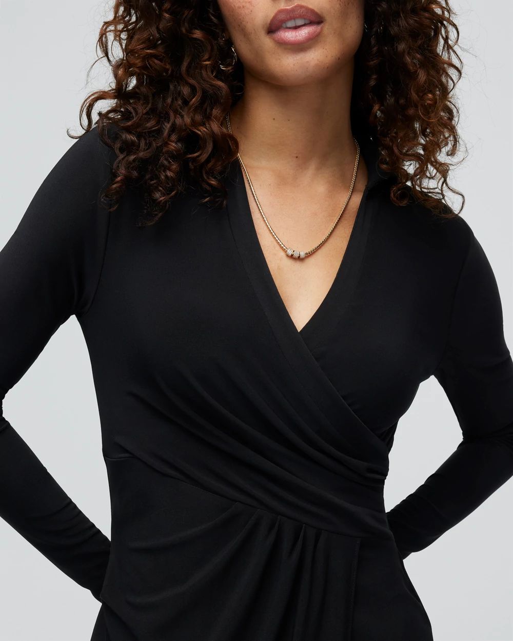 Long Sleeve Matte Jersey Faux Wrap Midi Dress click to view larger image.