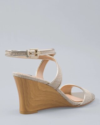 Metallic-Trim Linen Wedges