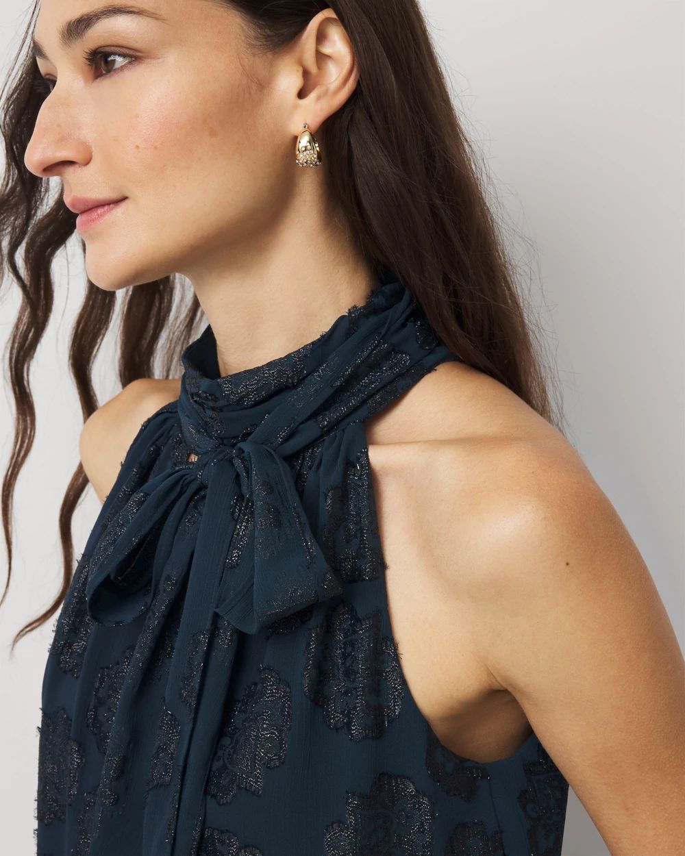 Floral Tie-Neck Halter Blouse click to view larger image.