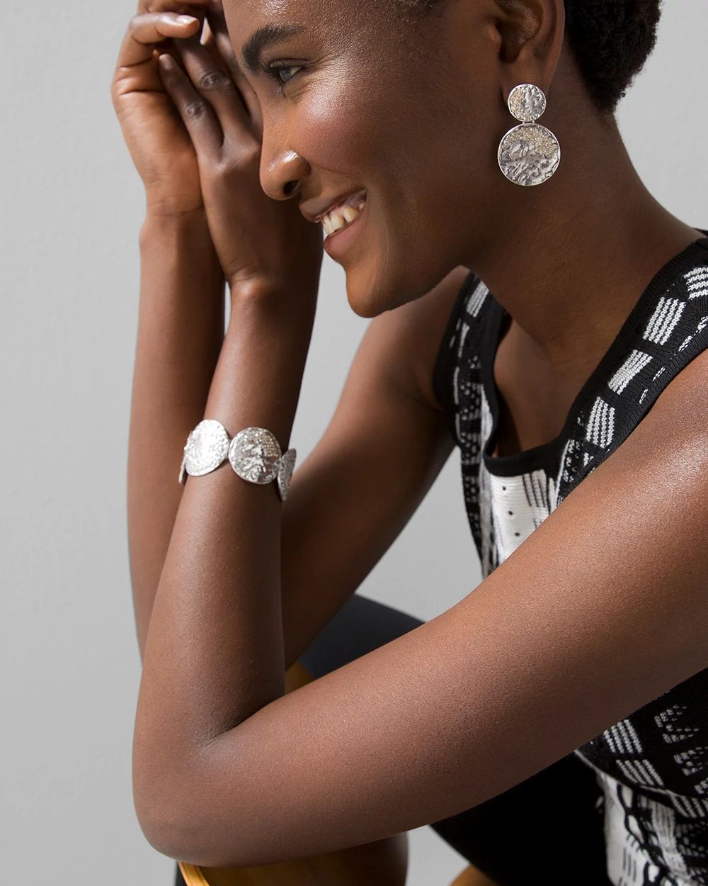 Silver Coin Pavé Earrings