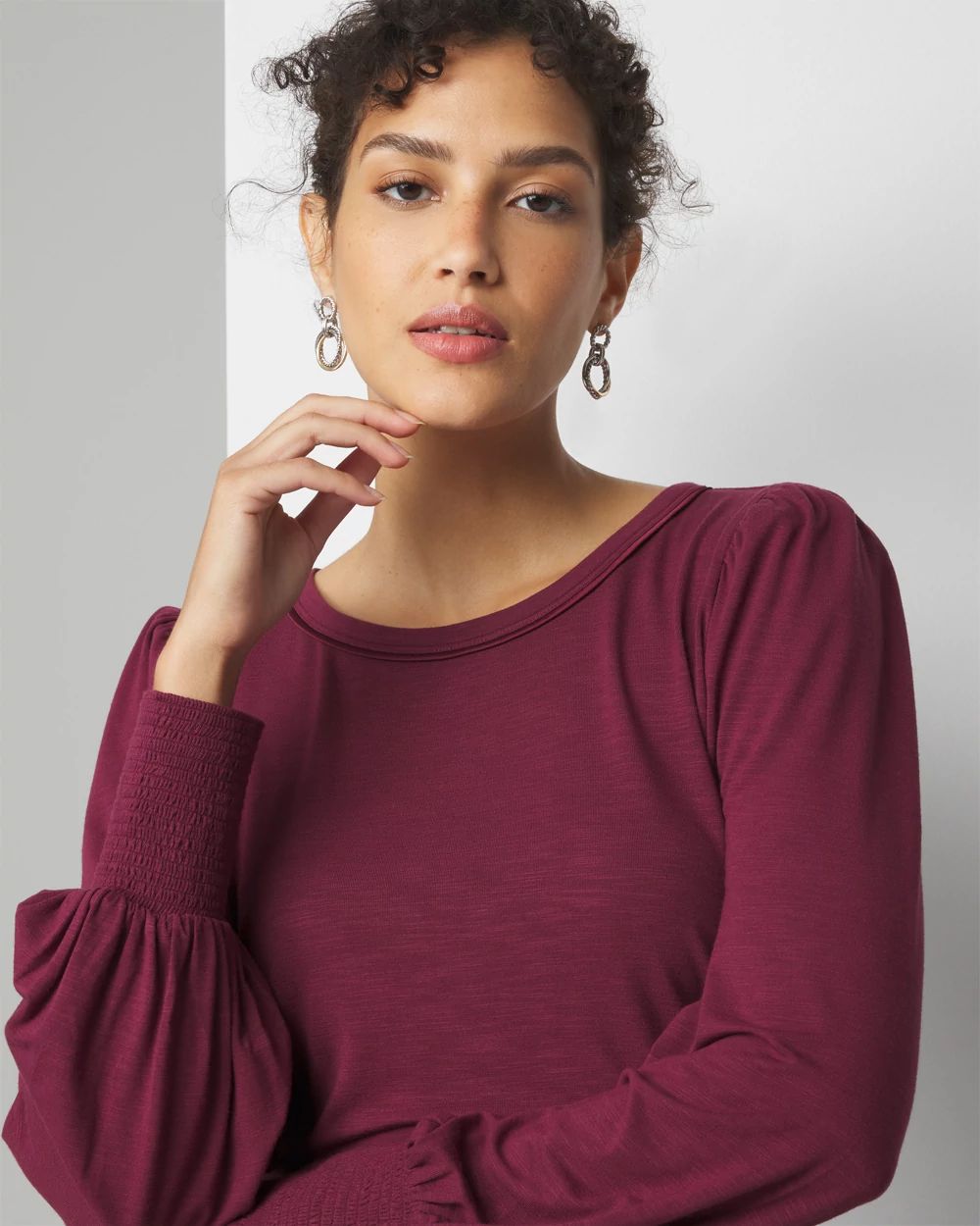 Long Sleeve Tee with Smocked Cuffs