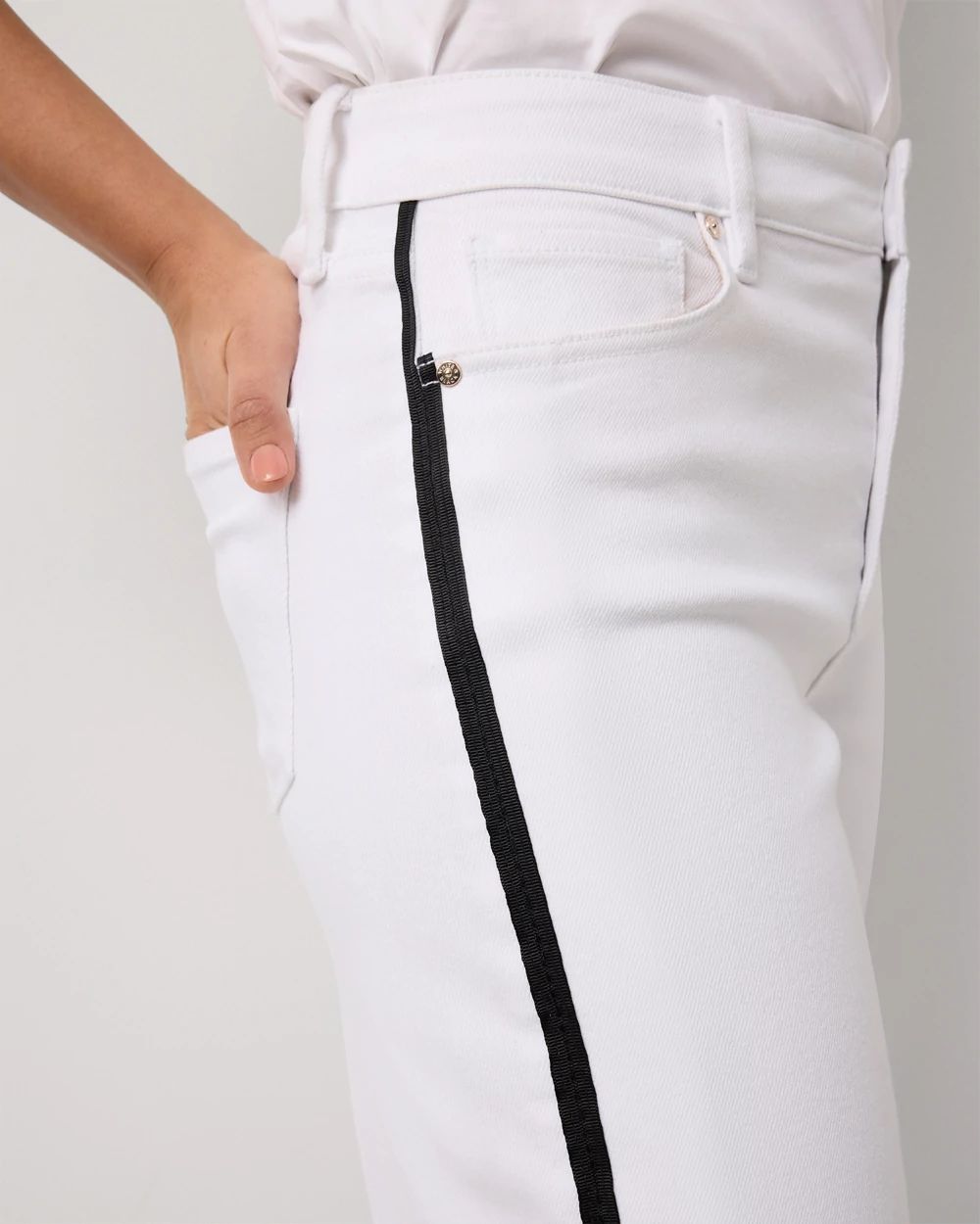 Petite Piping Detail High Rise Wide Leg Jean