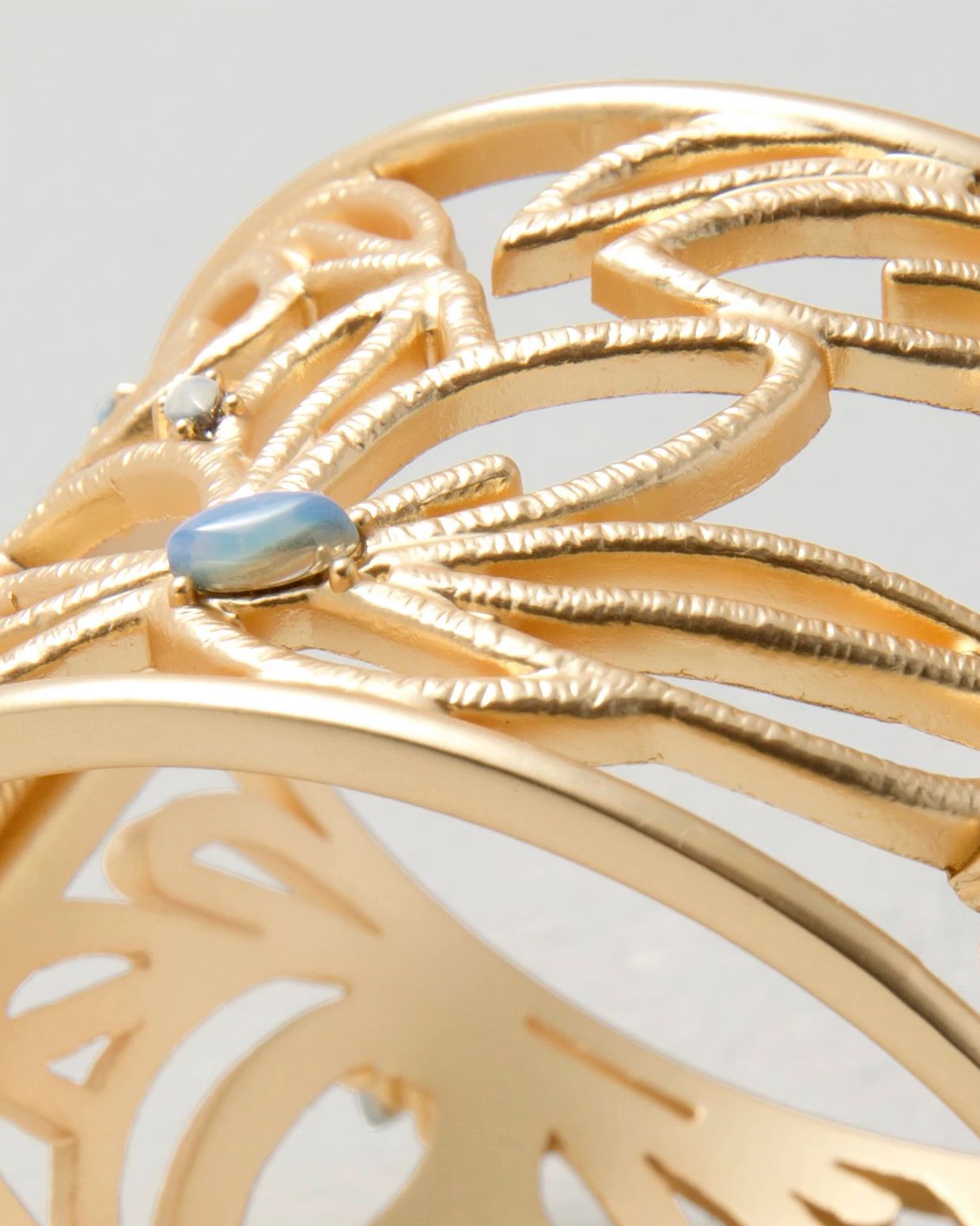 Goldtone Filigree Faux Moonstone Cuff Bracelet