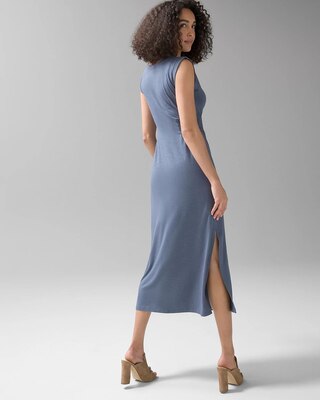 Sleeveless Smocked Slub Maxi Dress