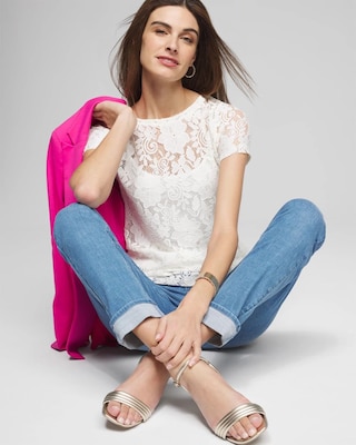 Outlet WHBM Short Sleeve Lace Top