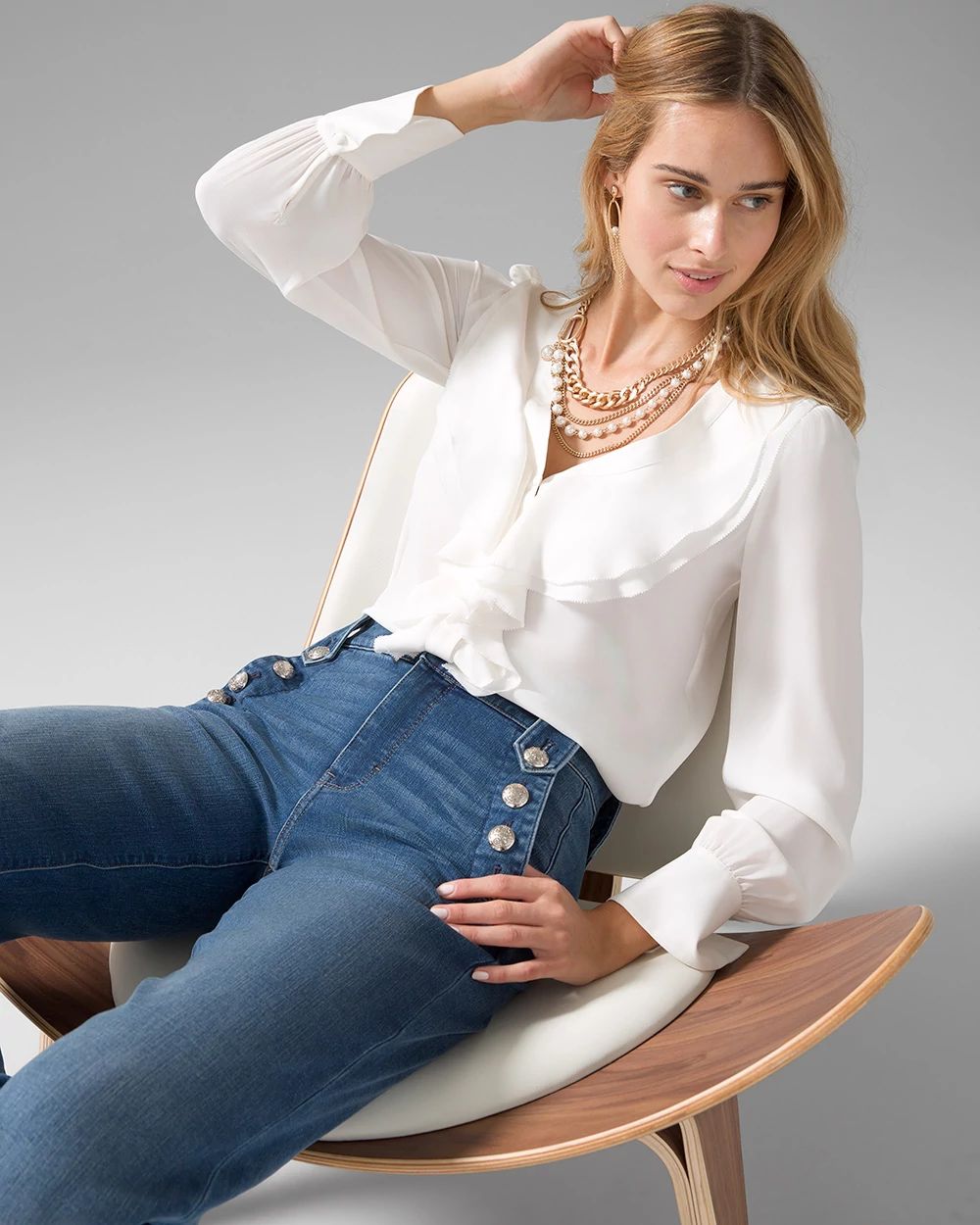 Long Sleeve Ruffle Front Blouse