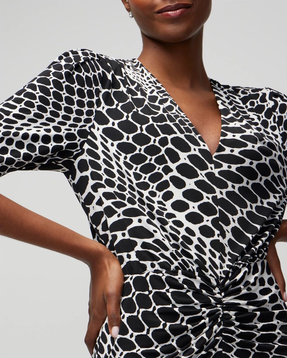 Long Sleeve Ruched Front Matte Jersey Midi Dress