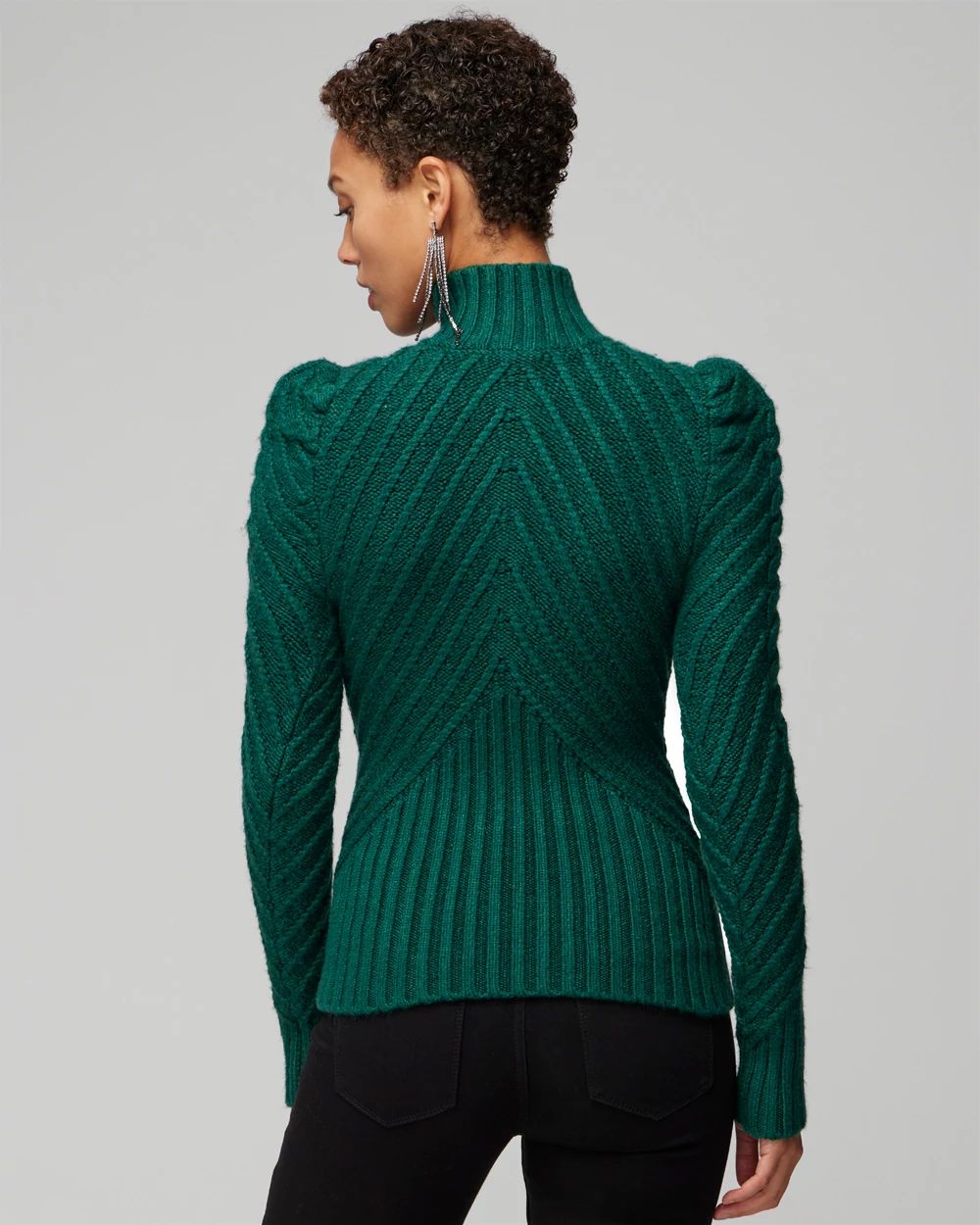 Puff Sleeve Cable Mockneck Sweater