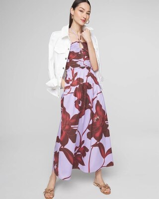 Sleeveless Halter Poplin Midi Dress