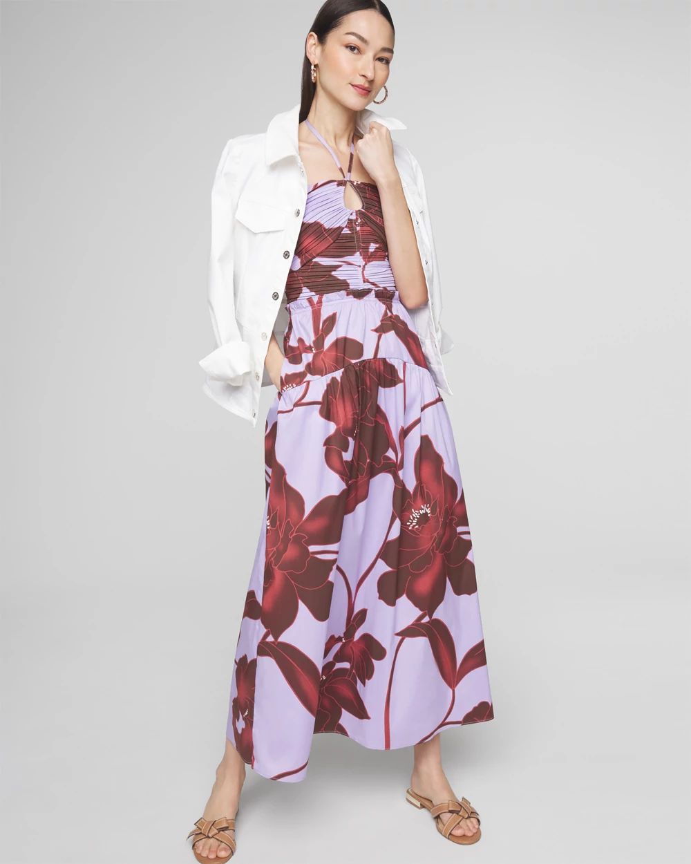 Sleeveless Halter Poplin Midi Dress