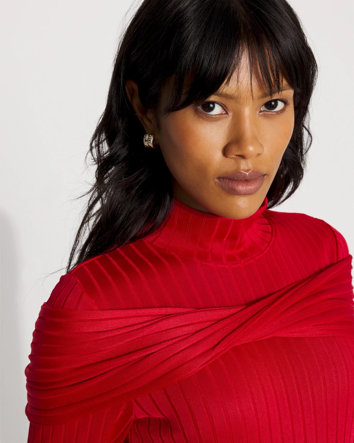 White House Black Market Petite Convertible Mockneck Ribbed Knit Top In Red