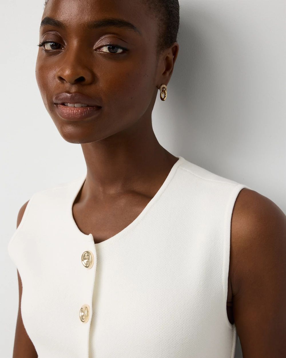 Petite Button Front Longline Sweater Vest