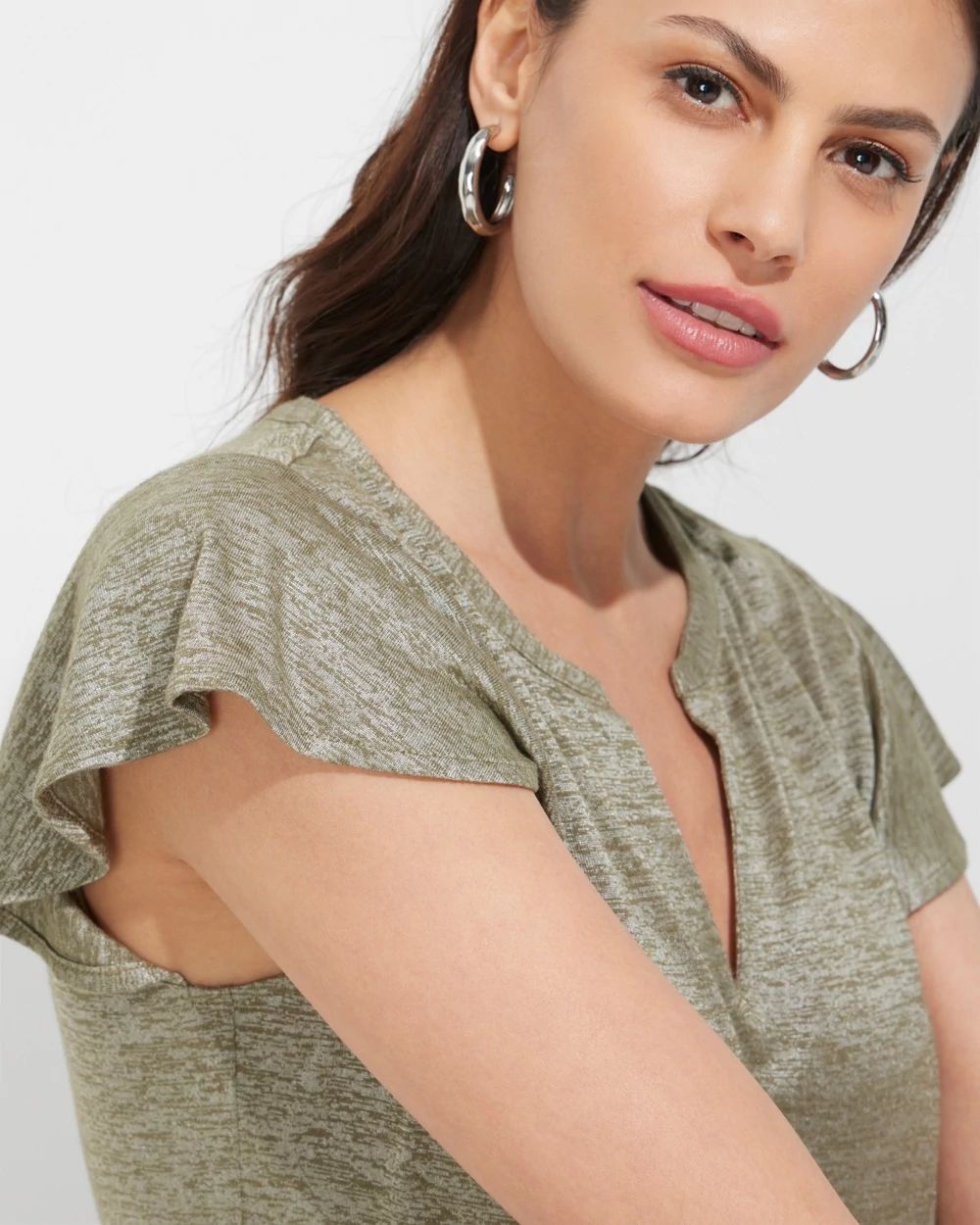 Outlet WHBM Notch-Neck Ruffle-Sleeve Tee