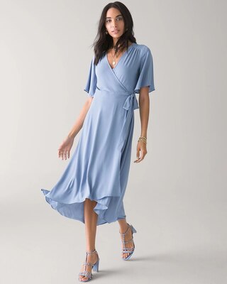 Flutter Sleeve Midi Wrap Dress