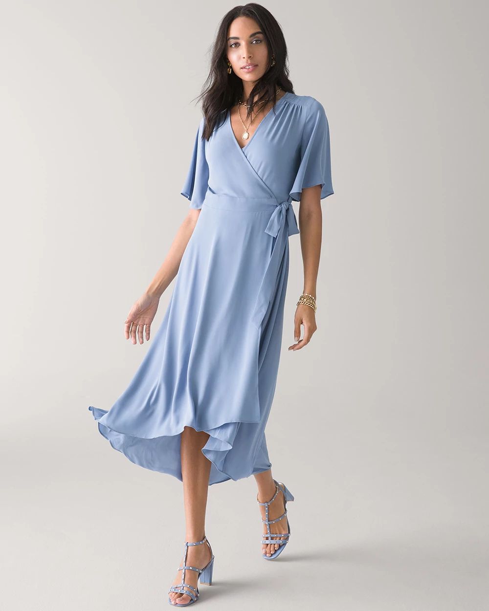Flutter Sleeve Midi Wrap Dress