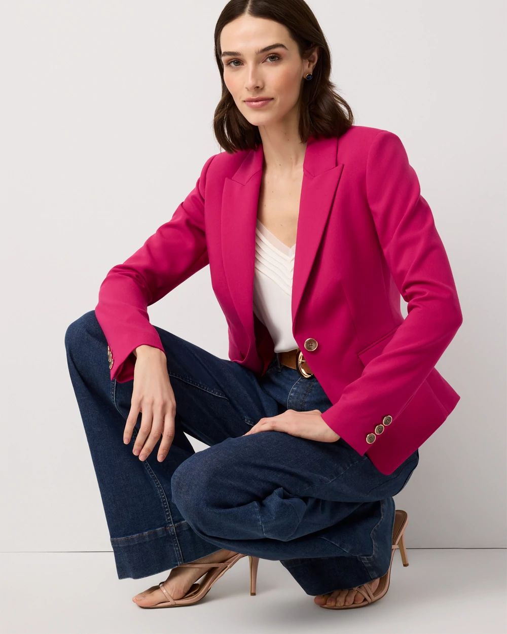 WHBM® Cropped One-Button Blazer click to view larger image.