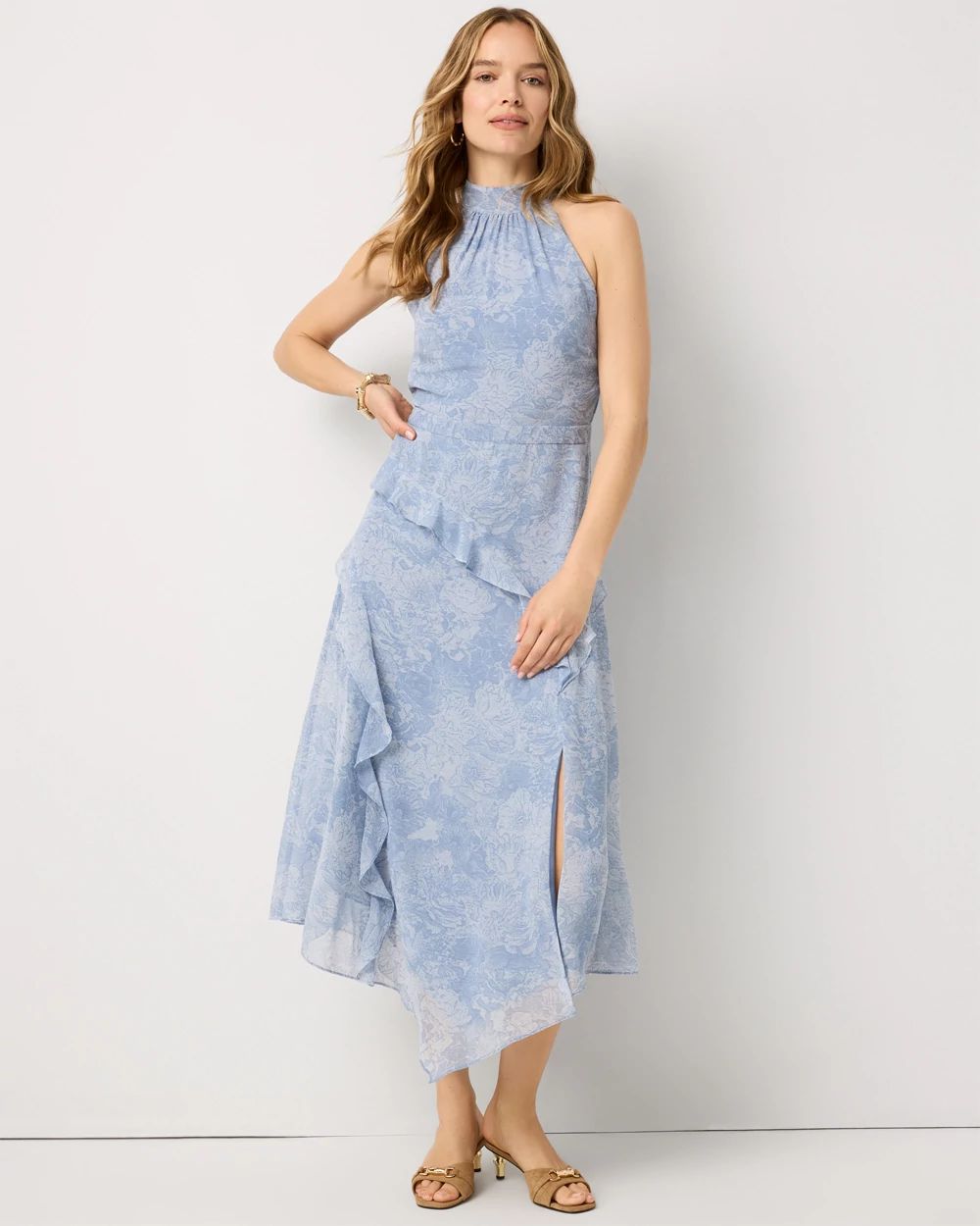 Ruffle Halter Midi Dress