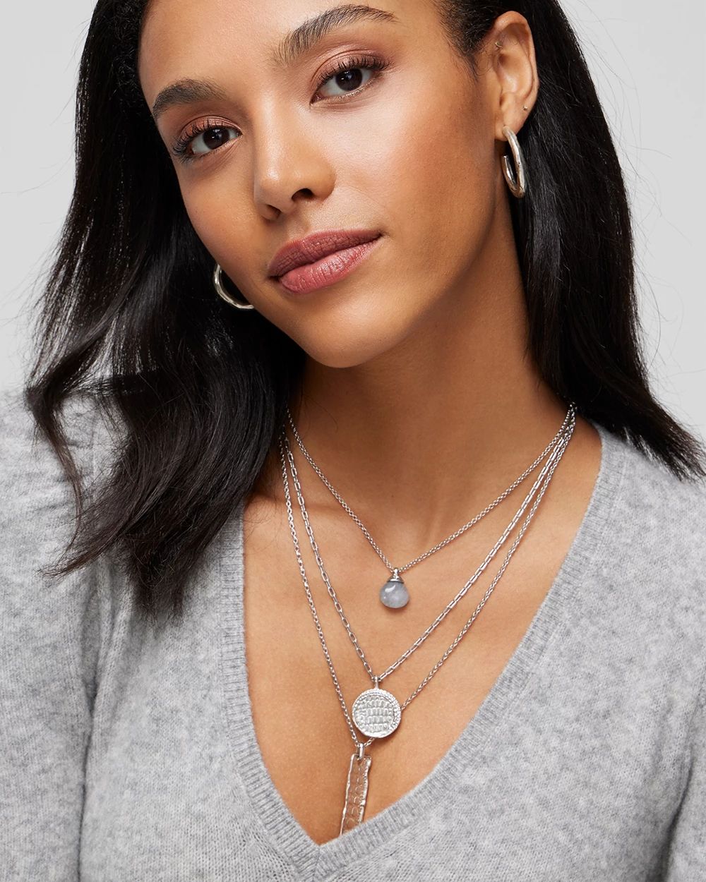 Silver Croc Multi-Strand Necklace
