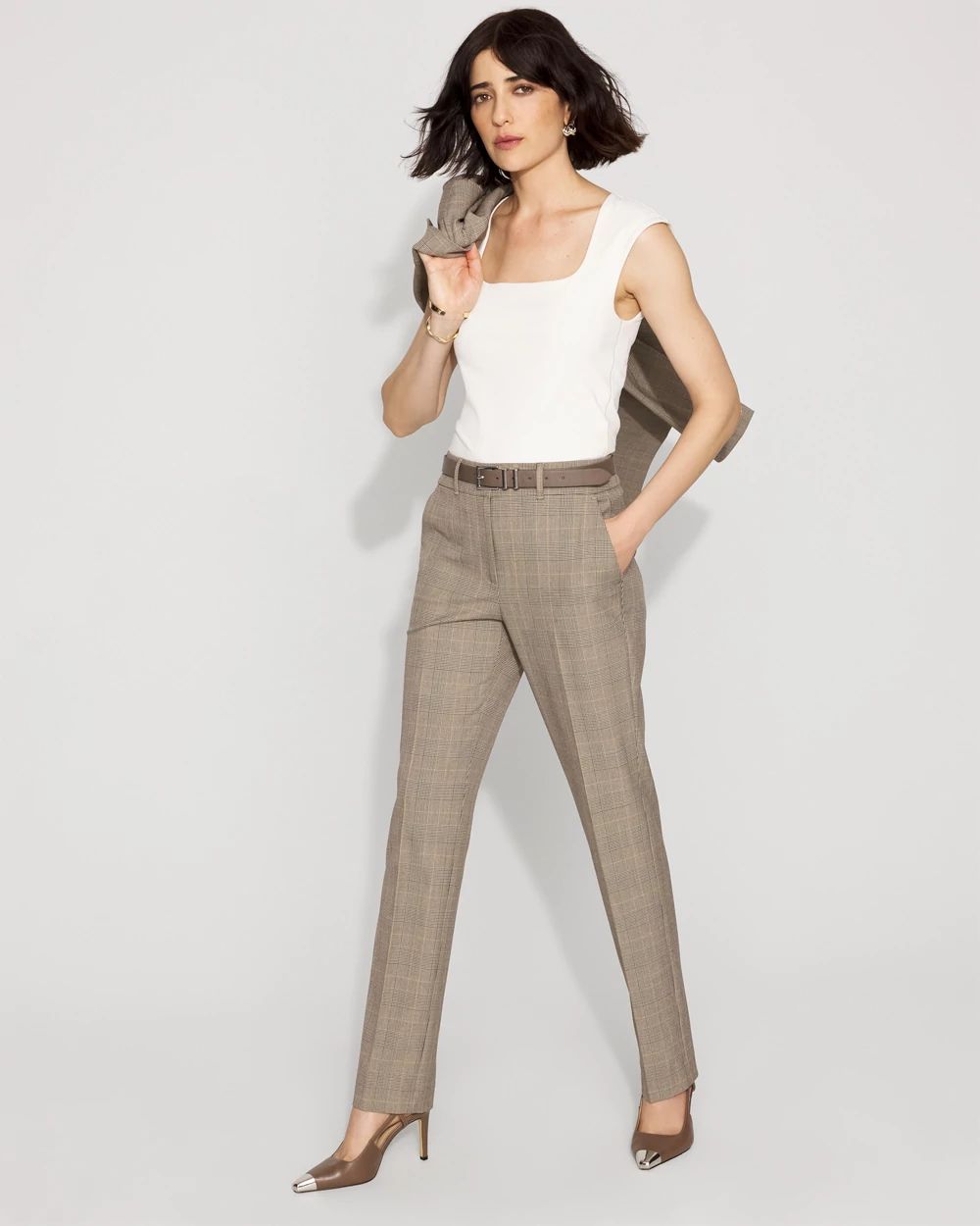 High-Rise Plaid Zoey Straight Pant