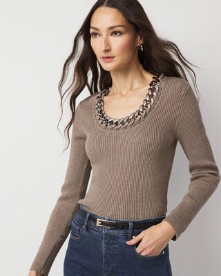 Chain-Trim Pullover Sweater