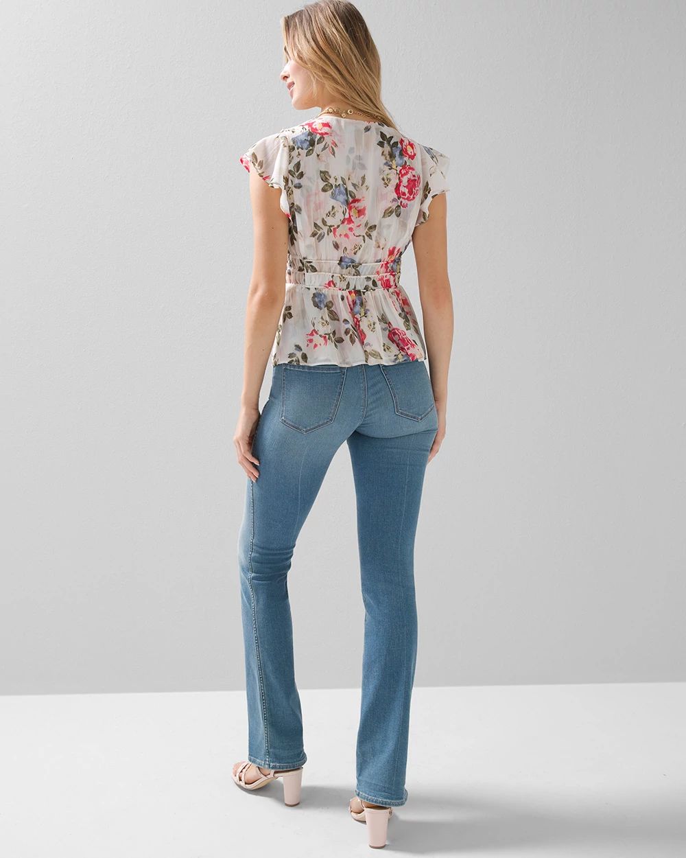 Flutter-Sleeve Blouse with Waist Detail