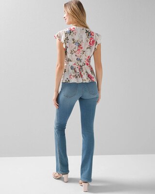 Flutter-Sleeve Blouse with Waist Detail