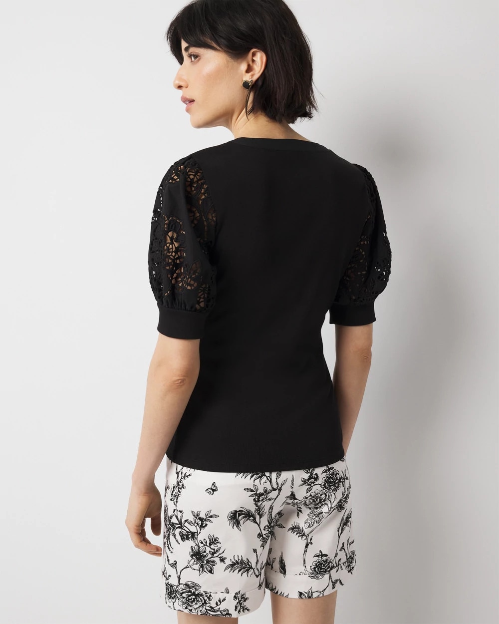 Eyelet Puff Sleeve Henley Top