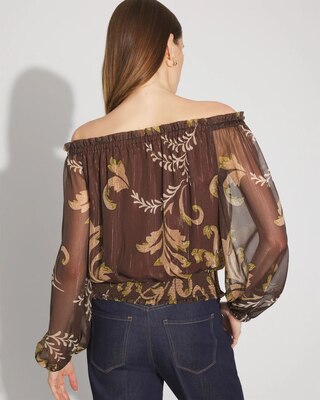 Off-the-Shoulder Floral Chiffon Blouse click to view larger image.