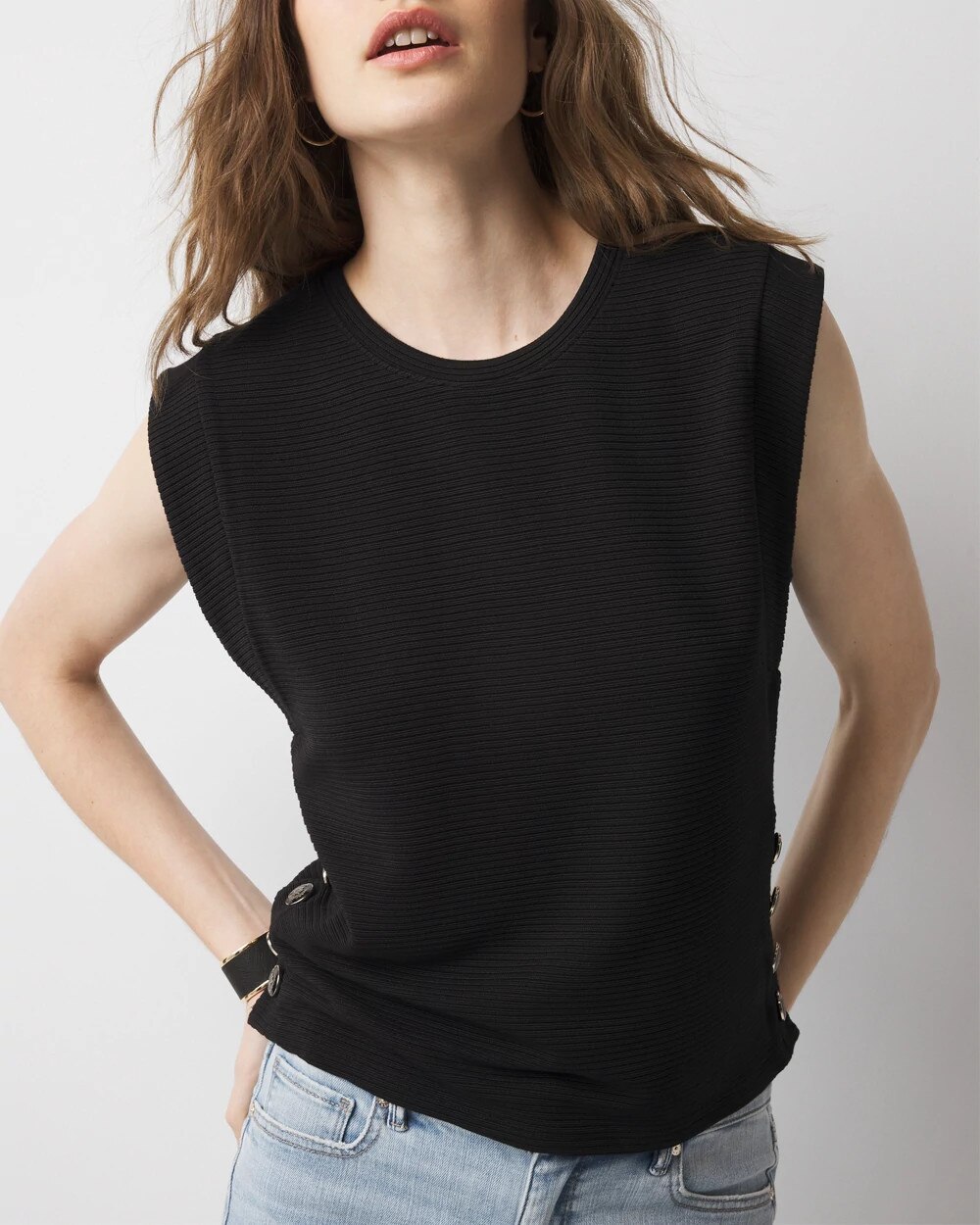 Side-Button Ribbed Crewneck Top - image 3