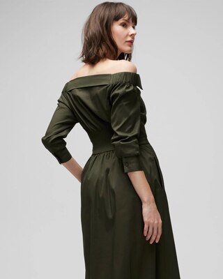 Open Neck Poplin Midi Dress