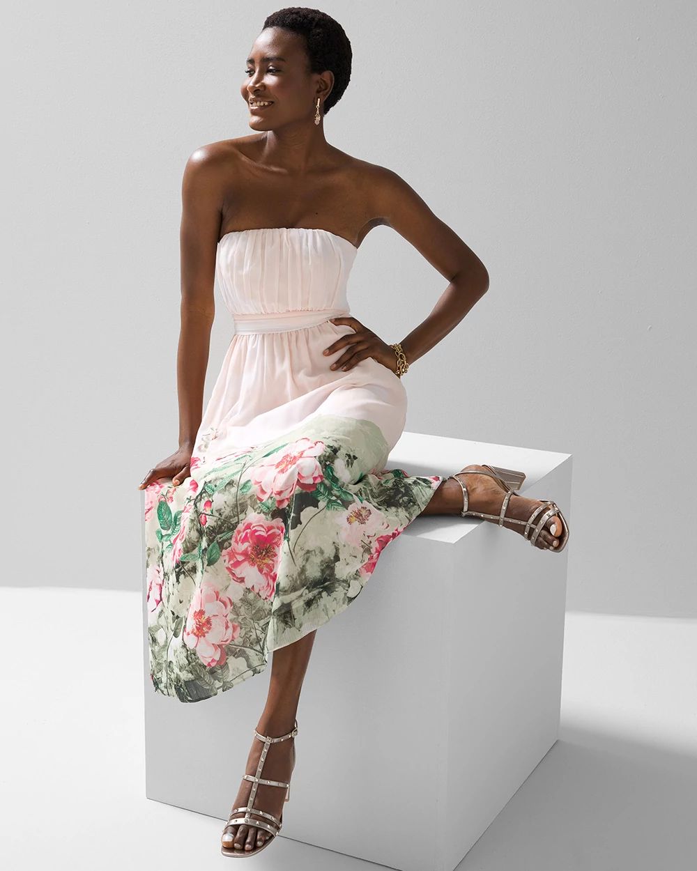 Strapless Georgette Midi Dress