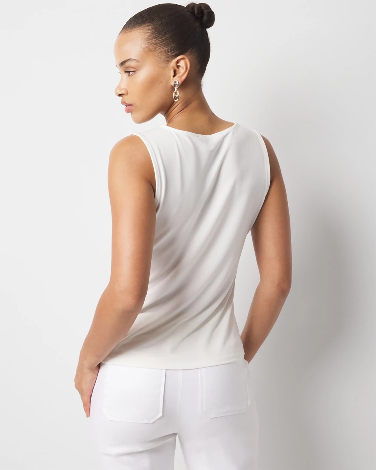 White House Black Market Ring Detail Ruched Tank Top In White