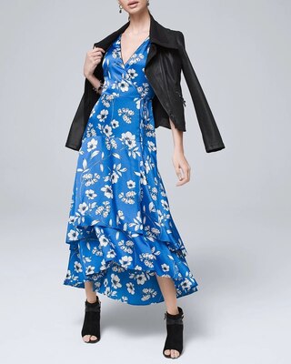 Floral Print Faux Wrap Midi Dress