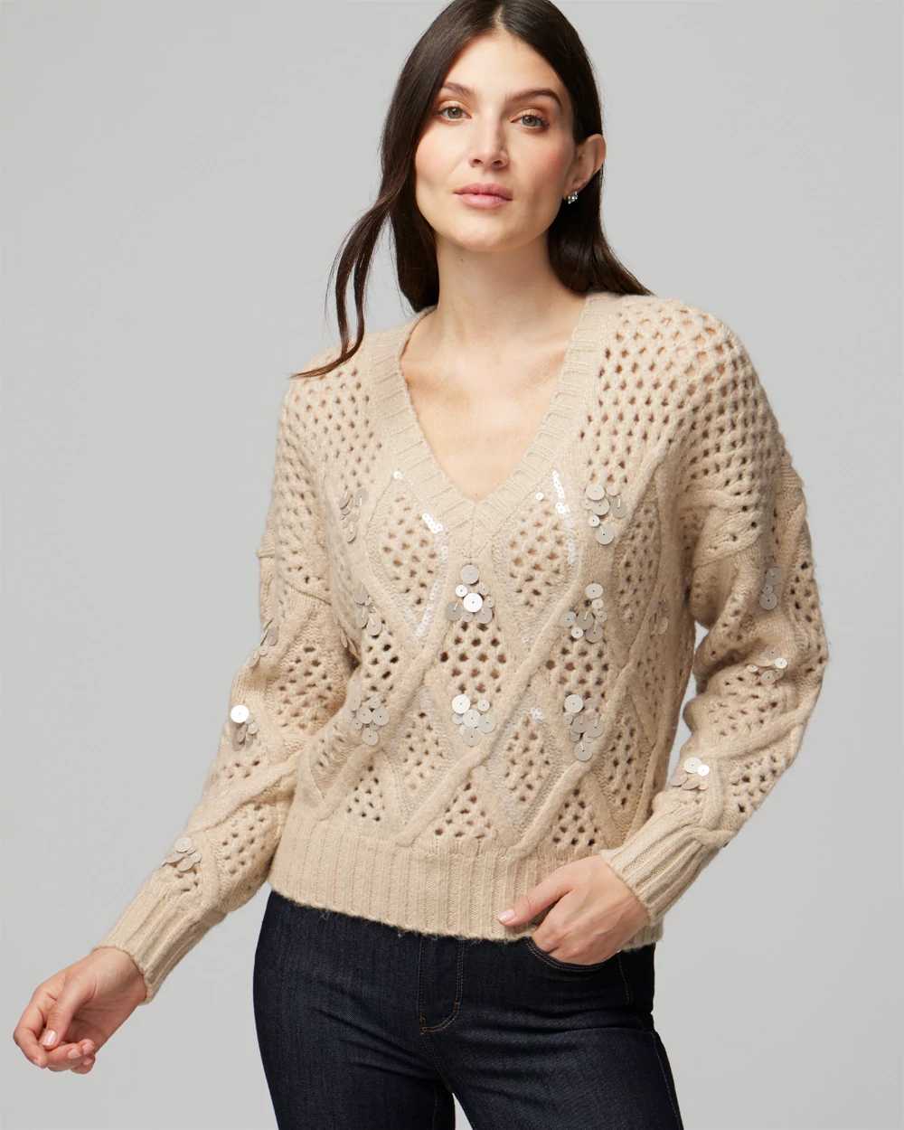 Embellished Cable Pullover Sweater click to view larger image.