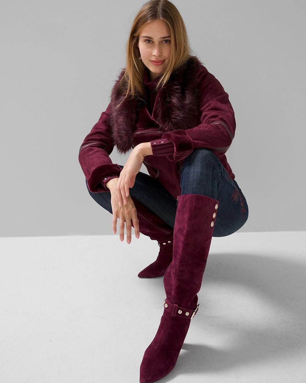 Petite Faux Shearling Motorcycle Jacket