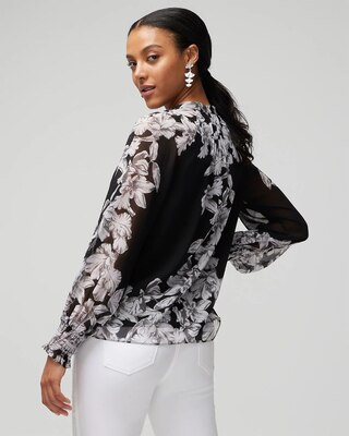 Pleated Butterfly Print Blouse