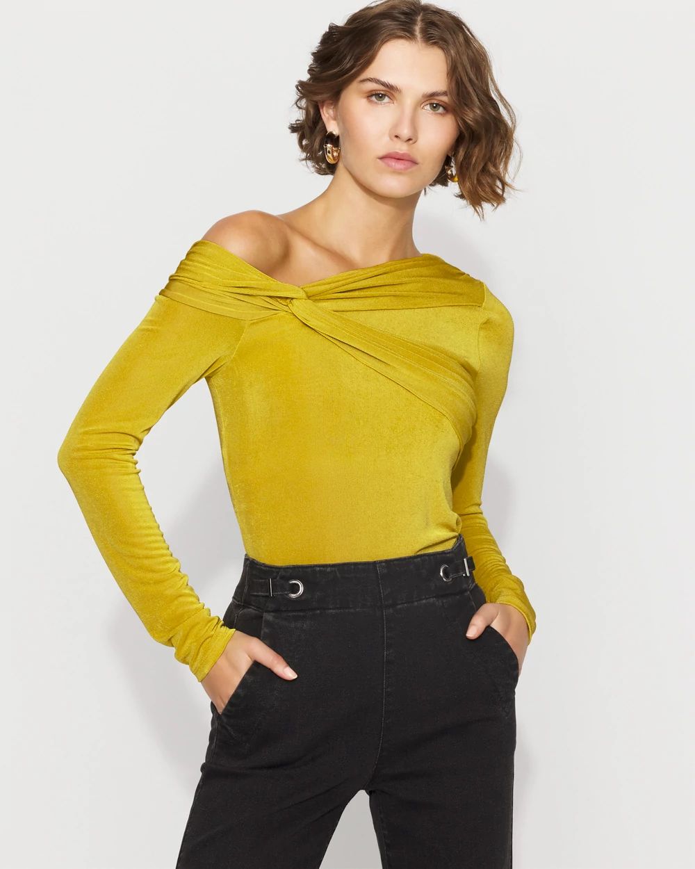 Draped Jersey Top with Twist Details