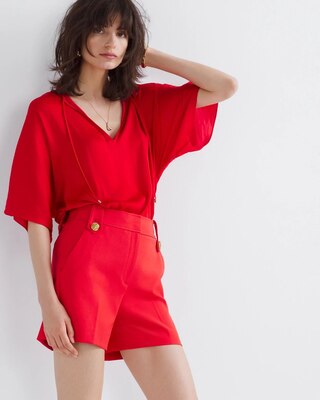 High-Rise Lightweight Button Comfort Stretch Shorts