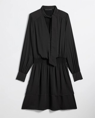 Long Sleeve Beaded Smocked Blouson Dress